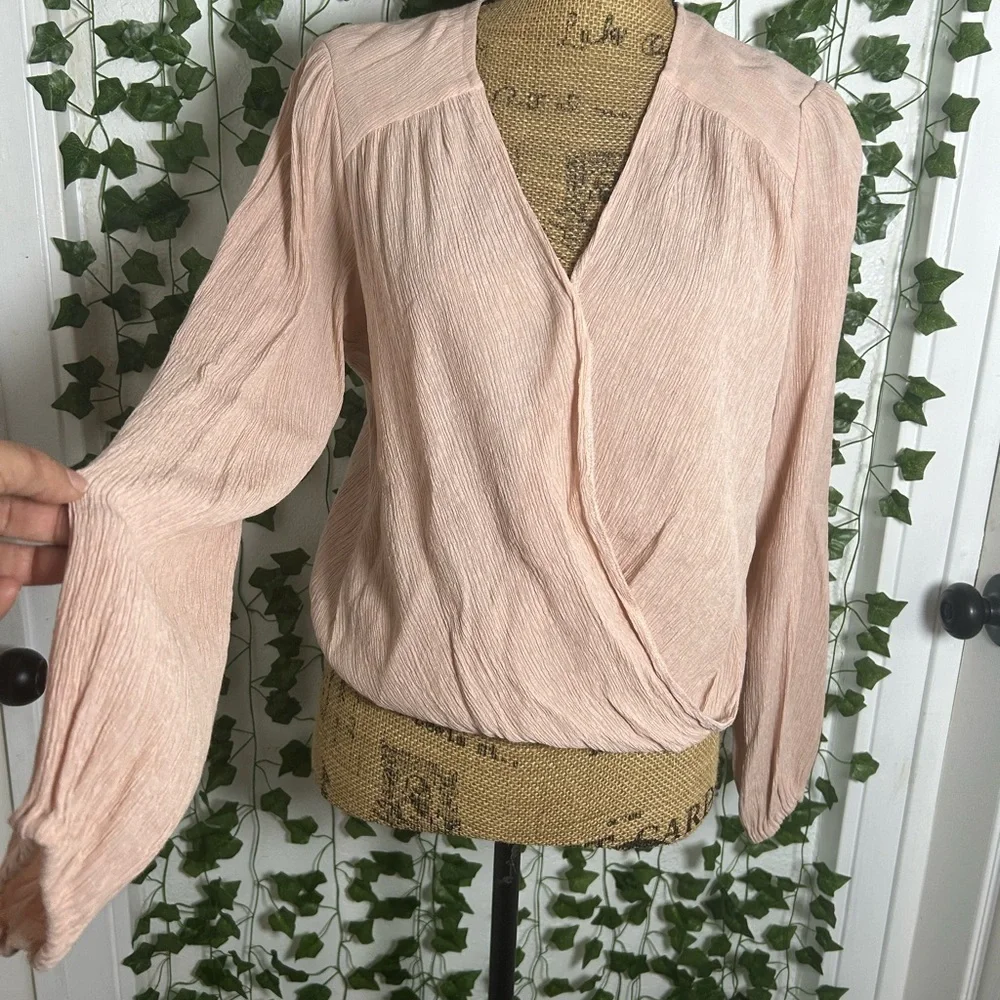 Free People Pink Wrap Blouse Long Sleeve Relaxed
